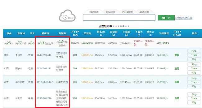 怎么看网站有没开启CDN 测试网站全国访问速度方法